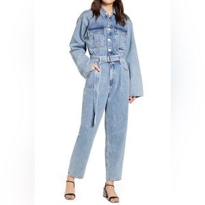 AGOLDE Medium (6-8) Denim Jumpsuit Tatum long sleeve belt buttons coverall $248